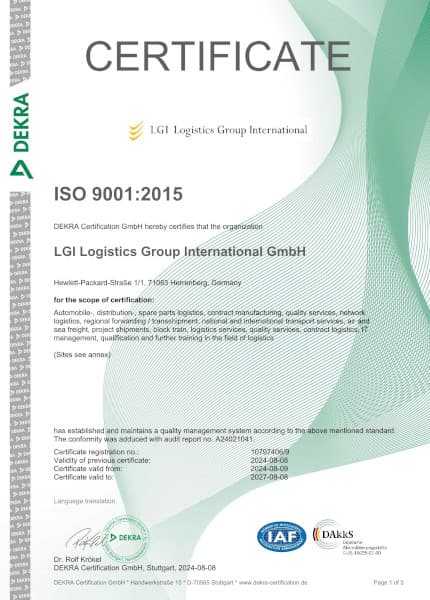 ISO 9001 certificate - LGI