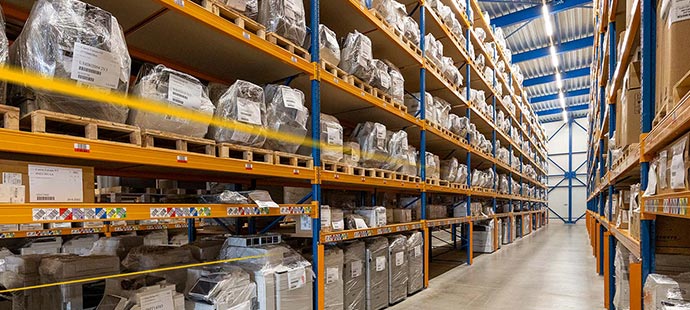 Packaged technical equipment in LGI-warehouse