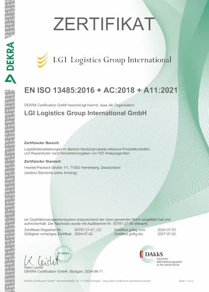 Zertifikat ISO 13485 - LGI Group